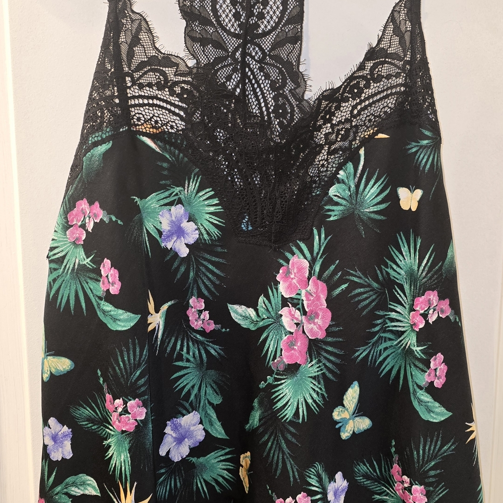 Floral Print, Lace Trim Tank Top